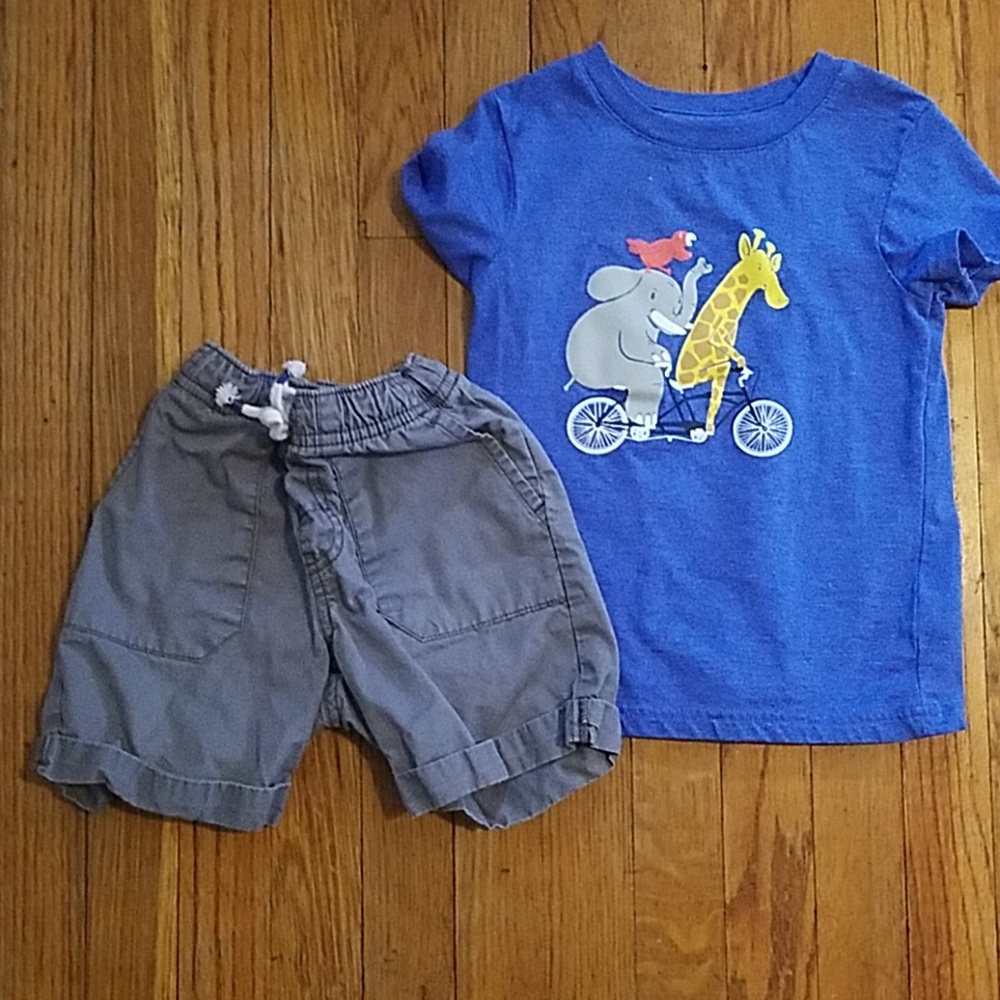 Size 3T outfit grey shorts and blue bicycle shirt